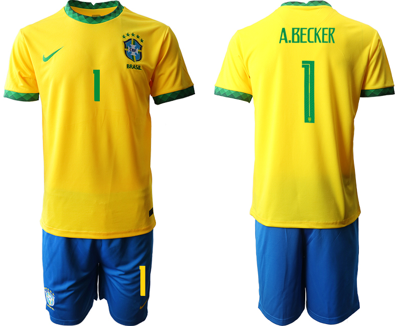 Men 2020-2021 Season National team Brazil home yellow #1 Soccer Jersey->brazil jersey->Soccer Country Jersey
